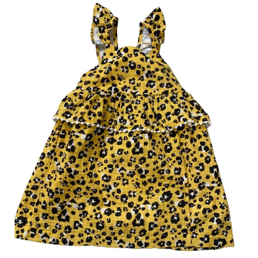 Mud Pie Leopard Dress yellow black cotton gauze 3T nwot 24m/2T